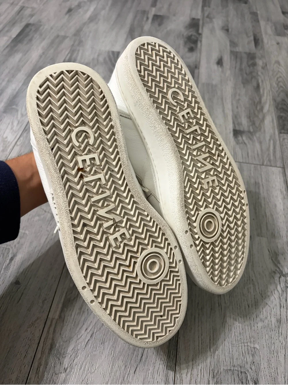 Celine CT-02 Mid Top White Leather Sneakers with Strap